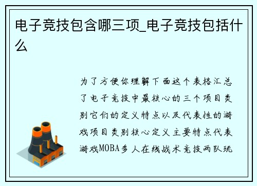 电子竞技包含哪三项_电子竞技包括什么